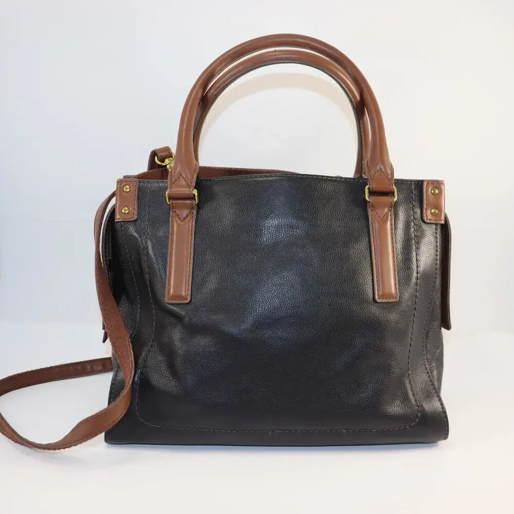Fossil Black and Brown Leather Crossbody Satchel